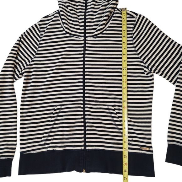 Calvin Klein Performance Sweater Jacket Terry Velour Navy Off White XL Zip Up - Picture 6 of 10